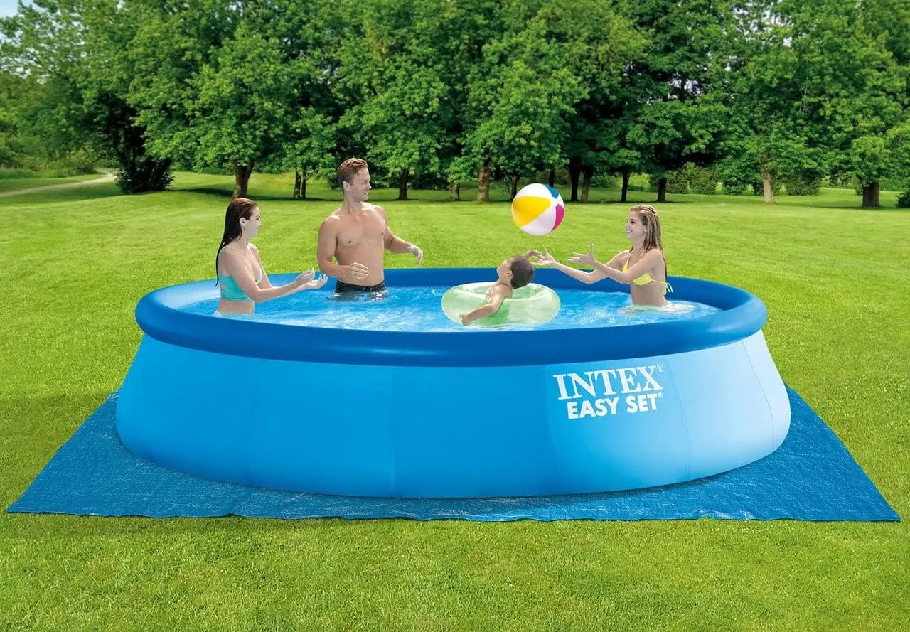 INTEX 26175EH Easy Set Inflatable Swimming Pool Set: 18ft x 48in – Includes 1500 GPH Cartridge Filter Pump – Removable Ladder – Pool Cover – Ground Cloth