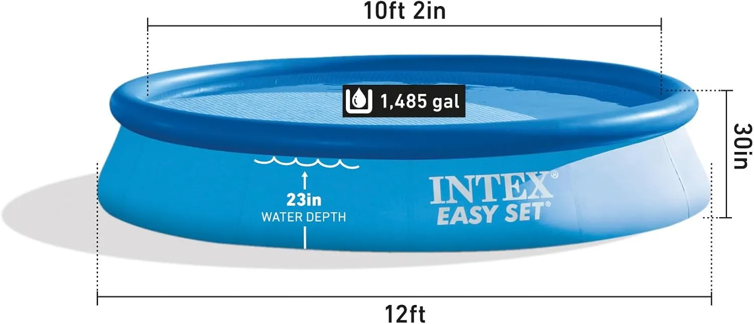 INTEX 28131EH Easy Set Inflatable Swimming Pool Set: 12ft x 30in – Includes 530 GPH Cartridge Filter Pump – Puncture-Resistant Material – 1485 Gallon Capacity – 23in Water Depth