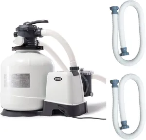 INTEX 3000 GPH Above Ground Swimming Pool Sand Filter Pump with Automatic Timer with 2 Pack of 1.5" Diameter 1500 GPH Pump Replacement 59" Hoses