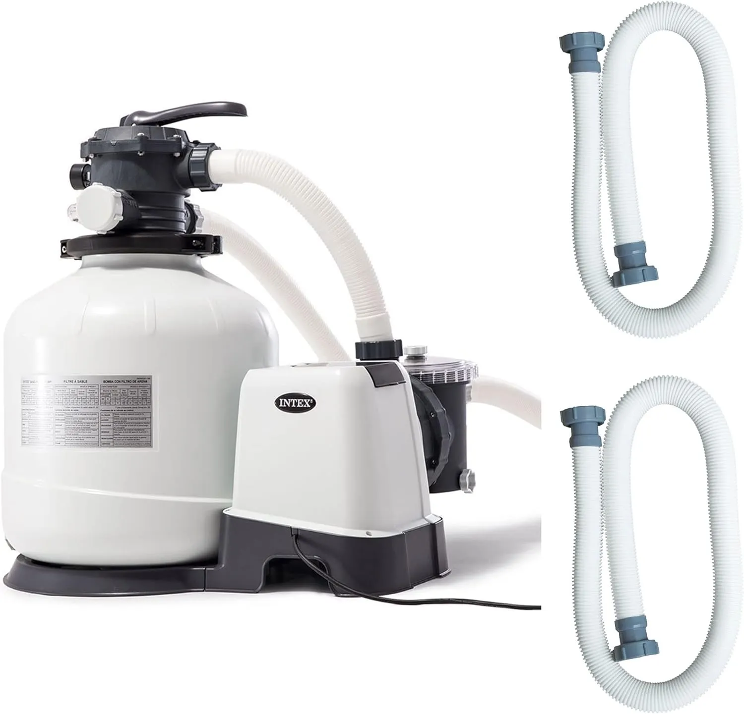 INTEX 3000 GPH Above Ground Swimming Pool Sand Filter Pump with Automatic Timer with 2 Pack of 1.5" Diameter 1500 GPH Pump Replacement 59" Hoses