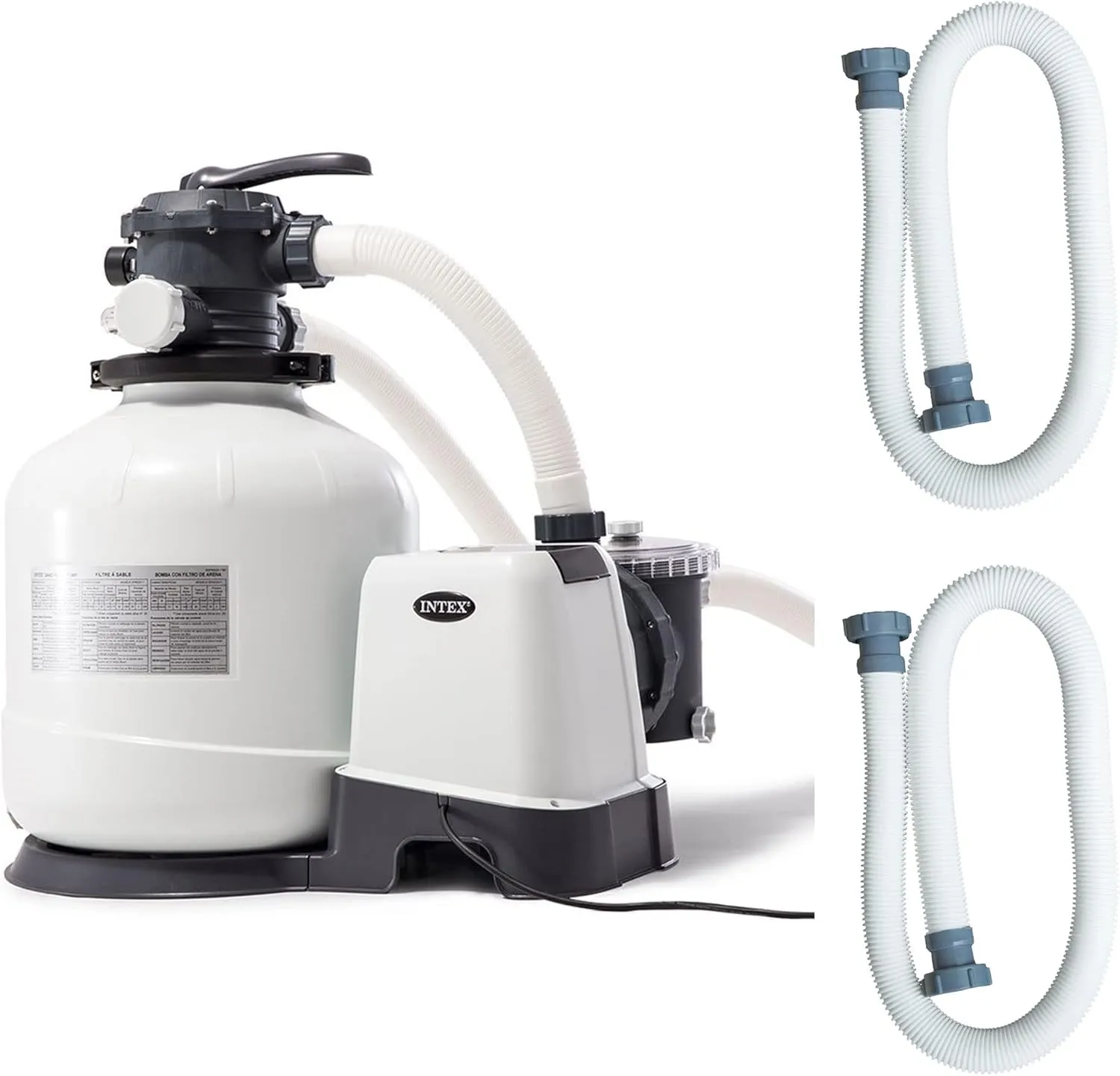 INTEX 3000 GPH Above Ground Swimming Pool Sand Filter Pump with Automatic Timer with 2 Pack of 1.5" Diameter 1500 GPH Pump Replacement 59" Hoses