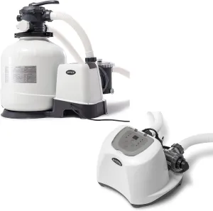 Intex 3000 GPH Sand Filter Pump with Built-In Timer and Krystal Clear Saltwater System Maintenance Set for Above Ground Outdoor Swimming Pools