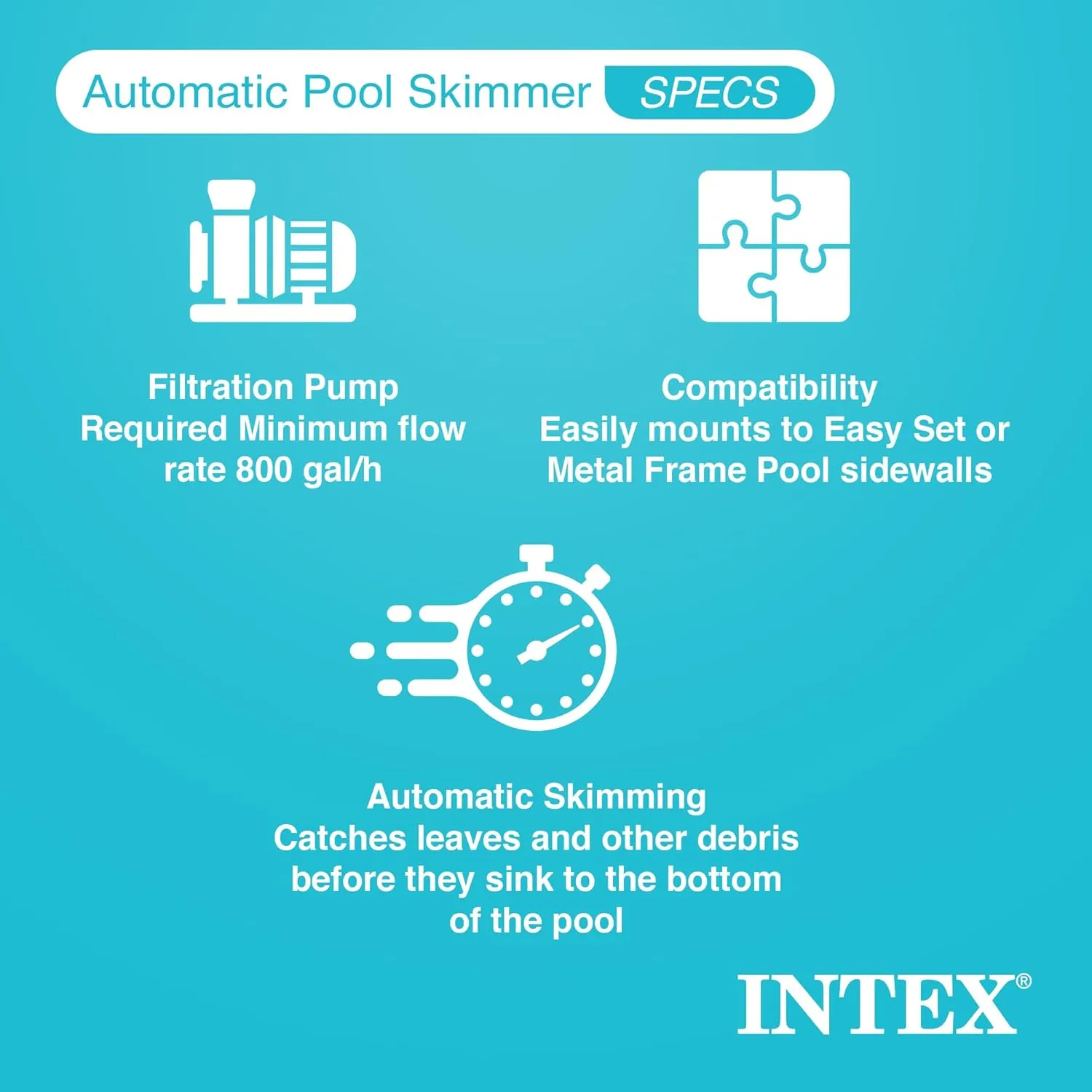 Intex Deluxe 800 GPH  Wall-Mounted Swimming Pool Surface Automatic Skimmer