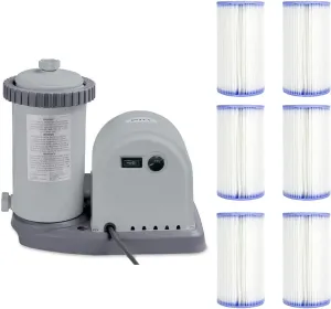 INTEX Krystal Clear Cartridge Filter Pump with 1500 GPH Pump Flow Rate for Above Ground Pools Bundled with Type A Pool Filter Cartridge, 6-Pack