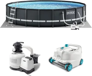 INTEX Ultra XTR Frame 20'x48" Round Above Ground Swimming Pool Set with Cover, Ladder, Ground Cloth, Filter Pump, and Robotic Vacuum Kit for Backyard