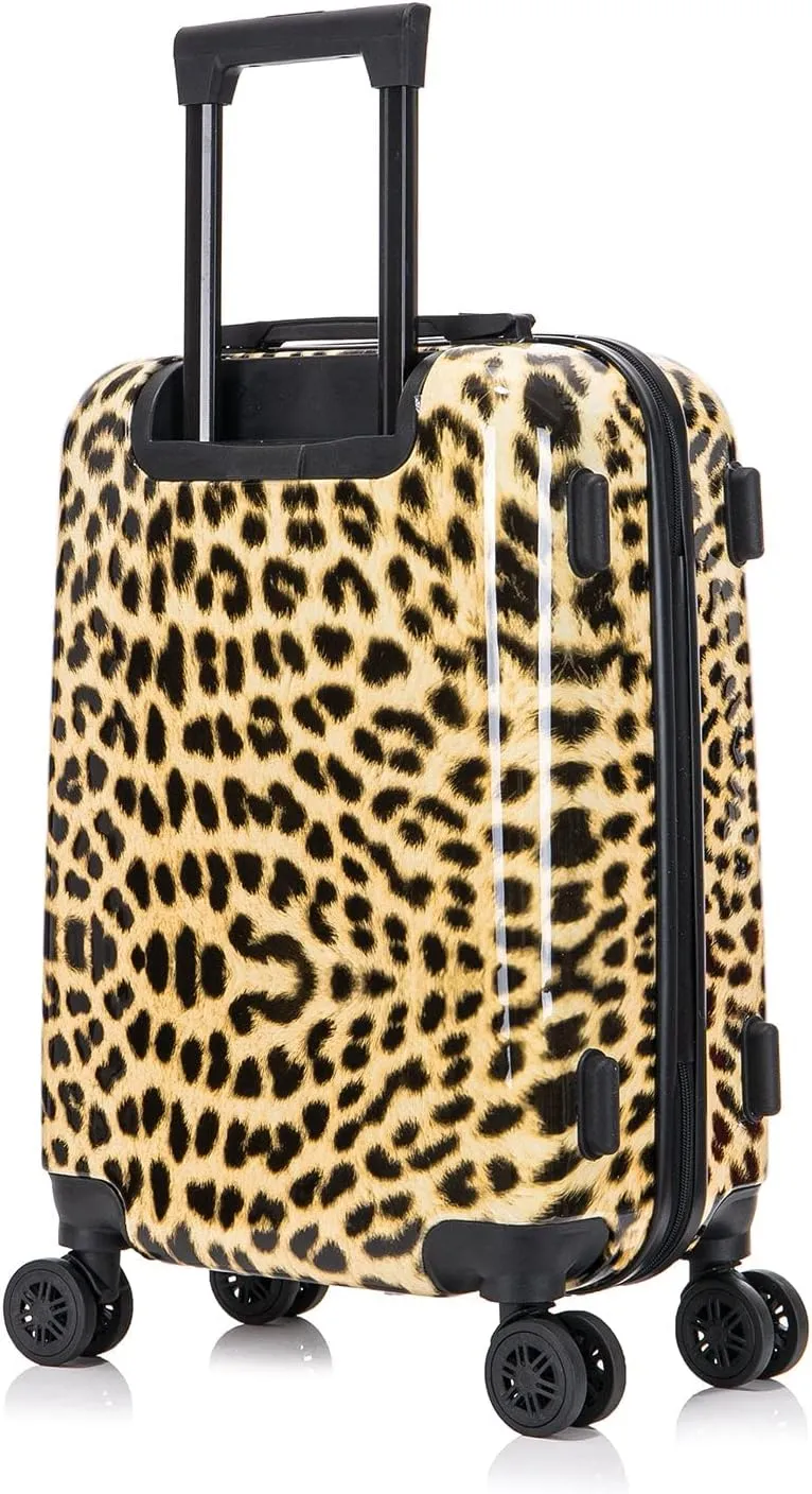 InUSA Cheetah Print Luggage with Spinner Wheels | Durable Lightweight Hardside Suitcase | Travel Bag with Handle and Trolley | 20-Inch Carry On Small Luggage