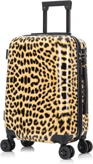 InUSA Cheetah Print Luggage with Spinner Wheels | Durable Lightweight Hardside Suitcase | Travel Bag with Handle and Trolley | 20-Inch Carry On Small Luggage