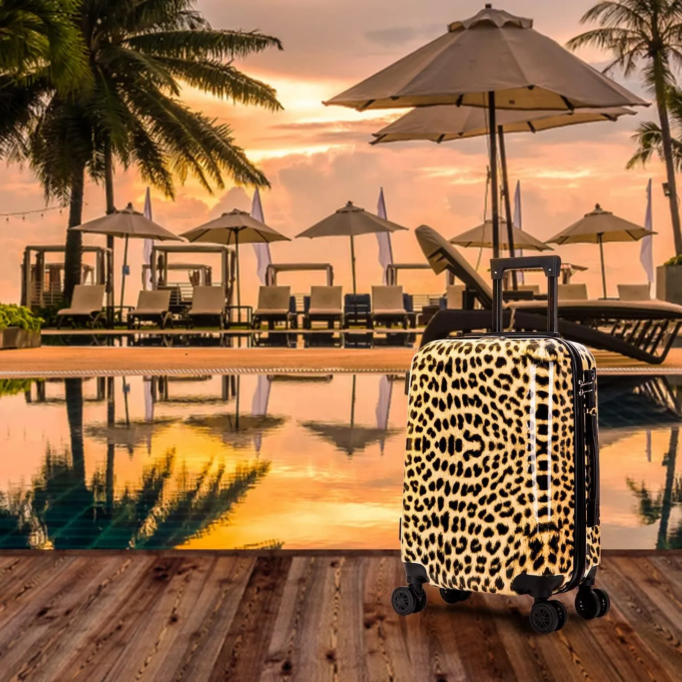 InUSA Cheetah Print Luggage with Spinner Wheels | Durable Lightweight Hardside Suitcase | Travel Bag with Handle and Trolley | 20-Inch Carry On Small Luggage