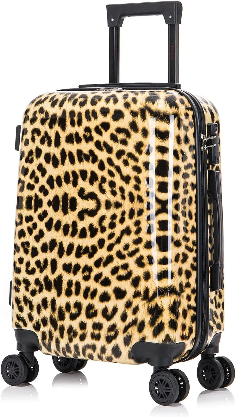 InUSA Cheetah Print Luggage with Spinner Wheels | Durable Lightweight Hardside Suitcase | Travel Bag with Handle and Trolley | 20-Inch Carry On Small Luggage