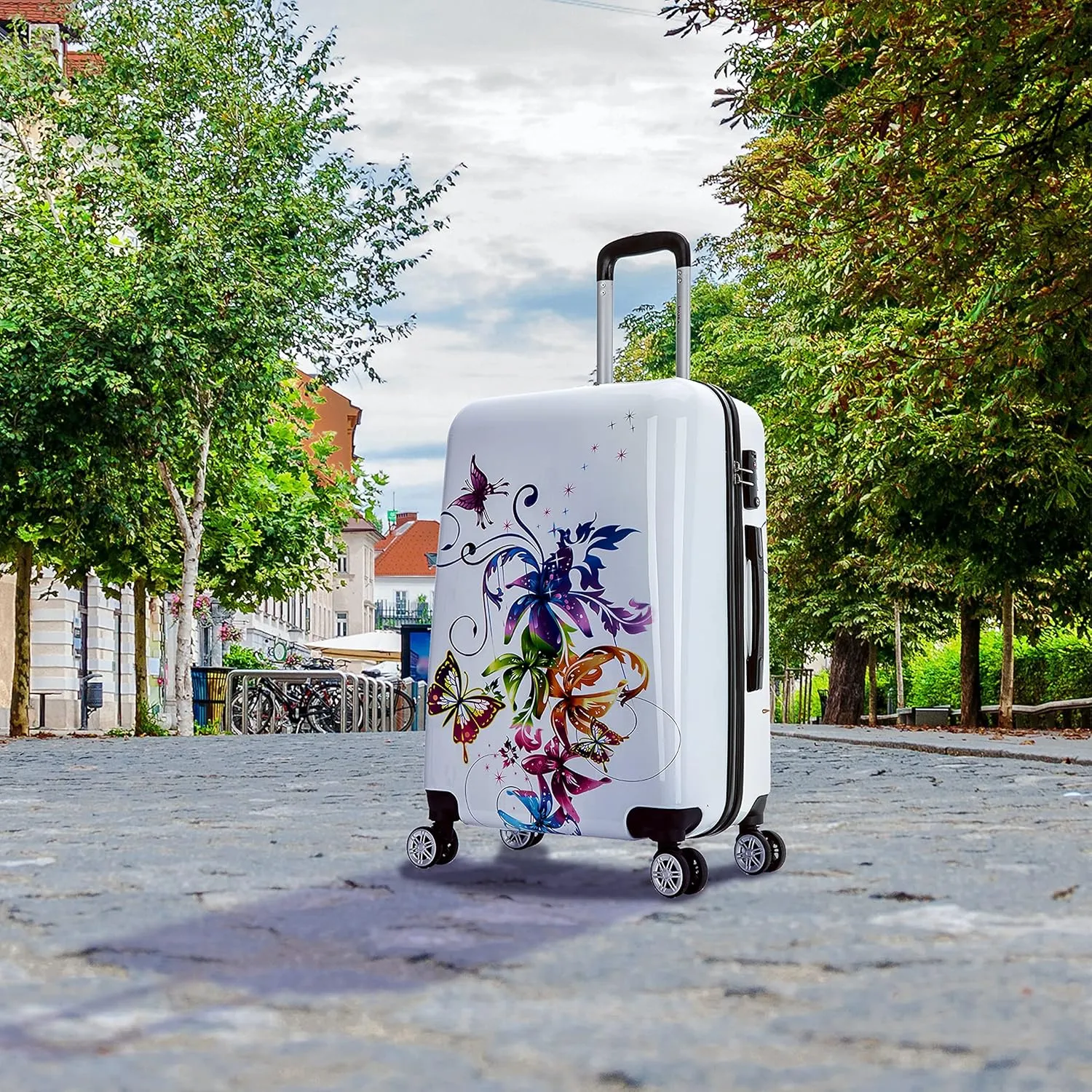 InUSA Fusion Print Luggage with Spinner Wheels | Durable Lightweight Hardside Suitcase | Travel Bag with Handle and Trolley | 24-Inch Medium Checked luggage