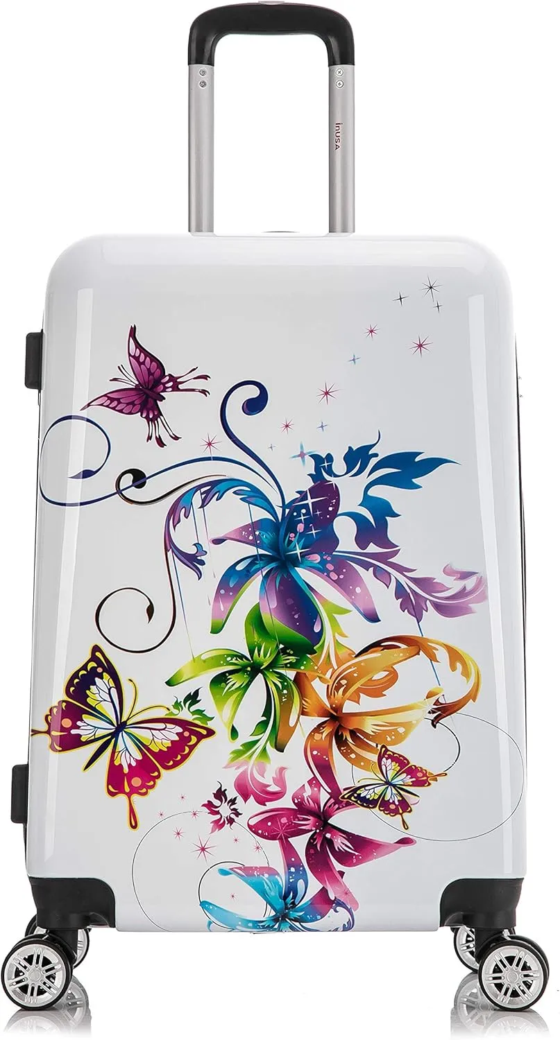 InUSA Fusion Print Luggage with Spinner Wheels | Durable Lightweight Hardside Suitcase | Travel Bag with Handle and Trolley | 24-Inch Medium Checked luggage
