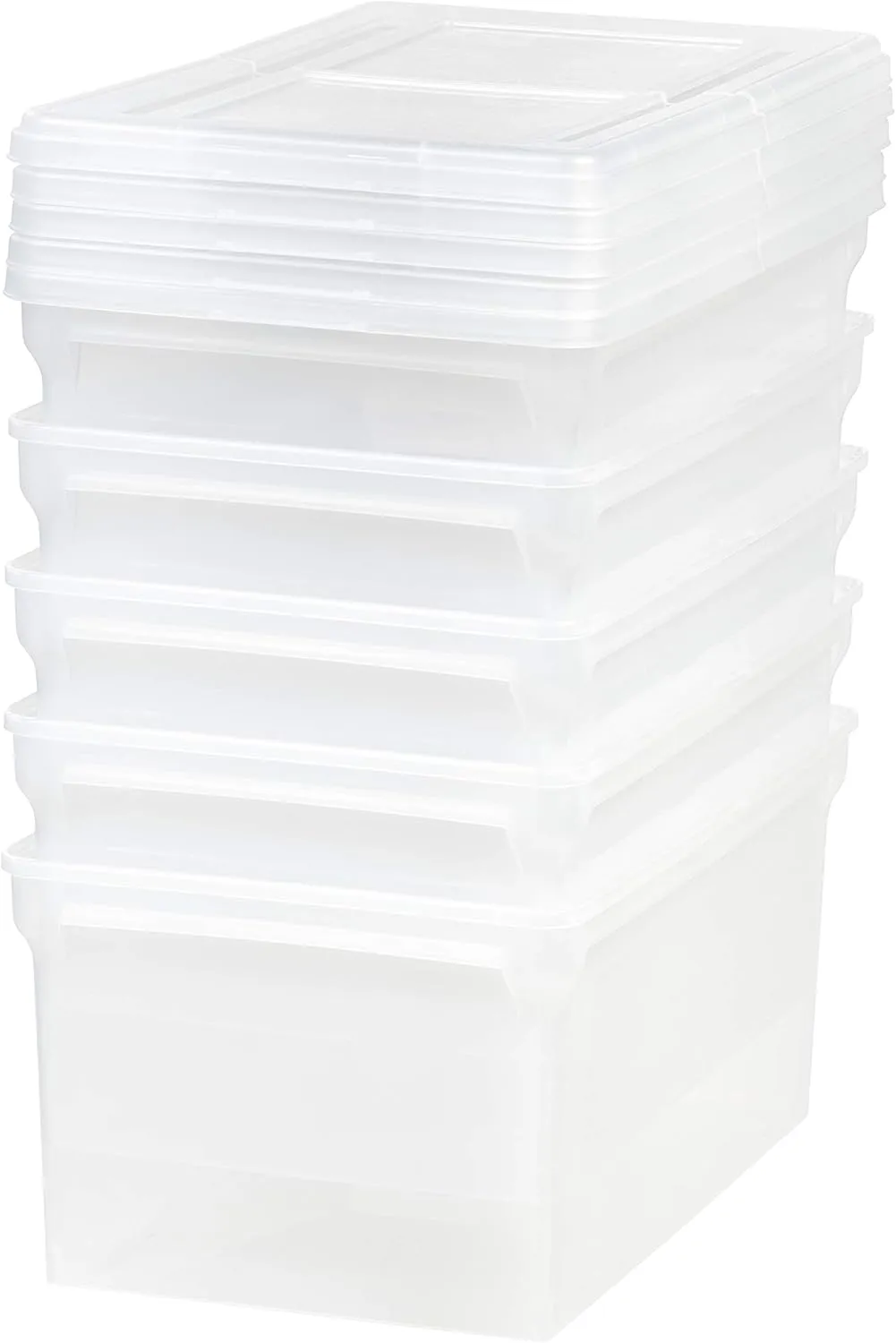 IRIS USA File Box File Organizer w/ Hinged Split Latching Lid for Letter/Legal File, Water Resistant Document Box, BPA-Free, Plastic Storage Bin Tote Organizer, Stackable, Nestable, Pearl 44 Qt. 5Pack