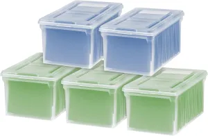 IRIS USA File Box File Organizer w/ Hinged Split Latching Lid for Letter/Legal File, Water Resistant Document Box, BPA-Free, Plastic Storage Bin Tote Organizer, Stackable, Nestable, Pearl 44 Qt. 5Pack