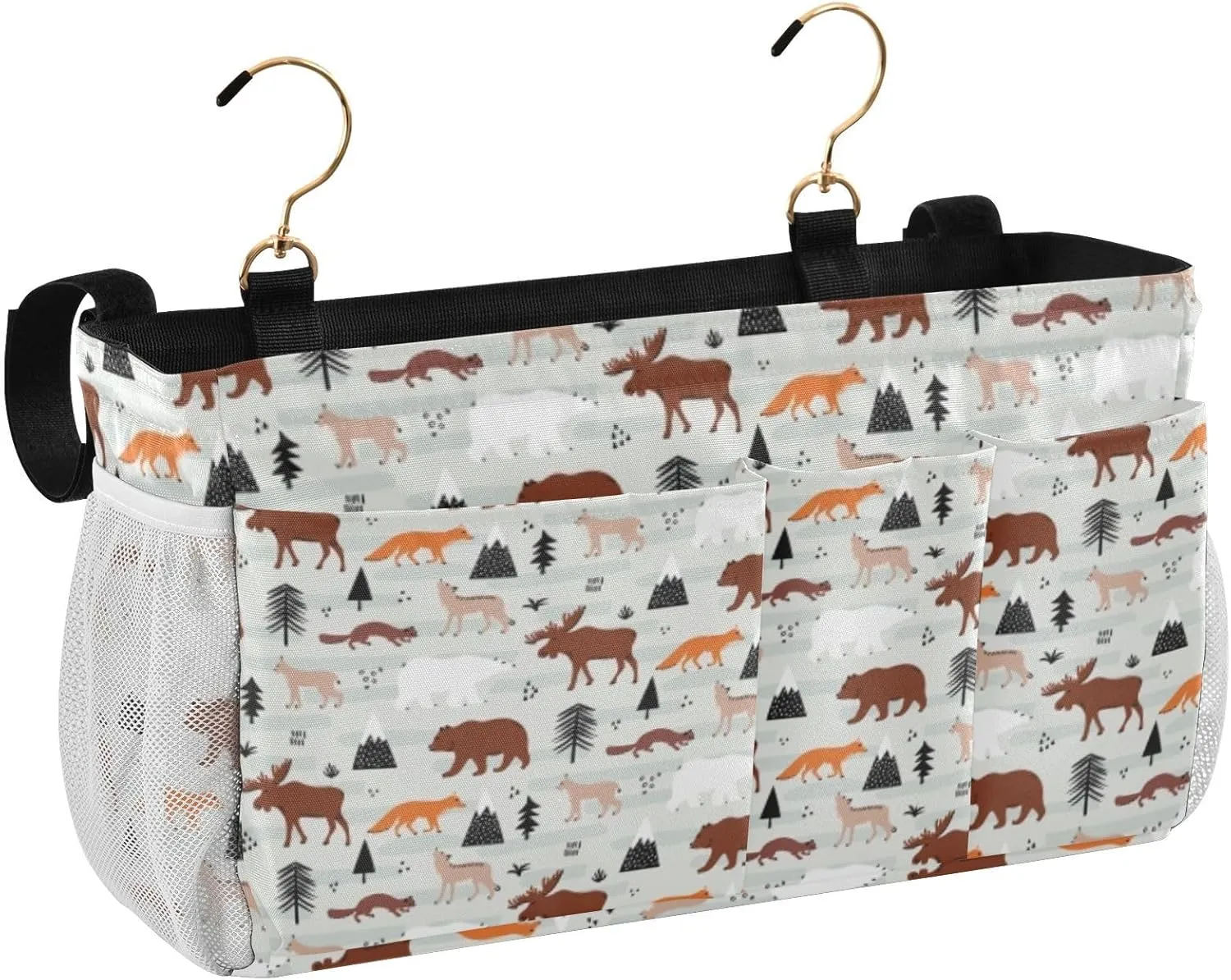 Iron Frame Hanging Storage Holder, Armchair Sofa Bag Bedside Caddy Insert Mattress Organizer Pocket for Remotes Phone Ostriches with Red Glasses Hairpins Lover is a Day Letterings