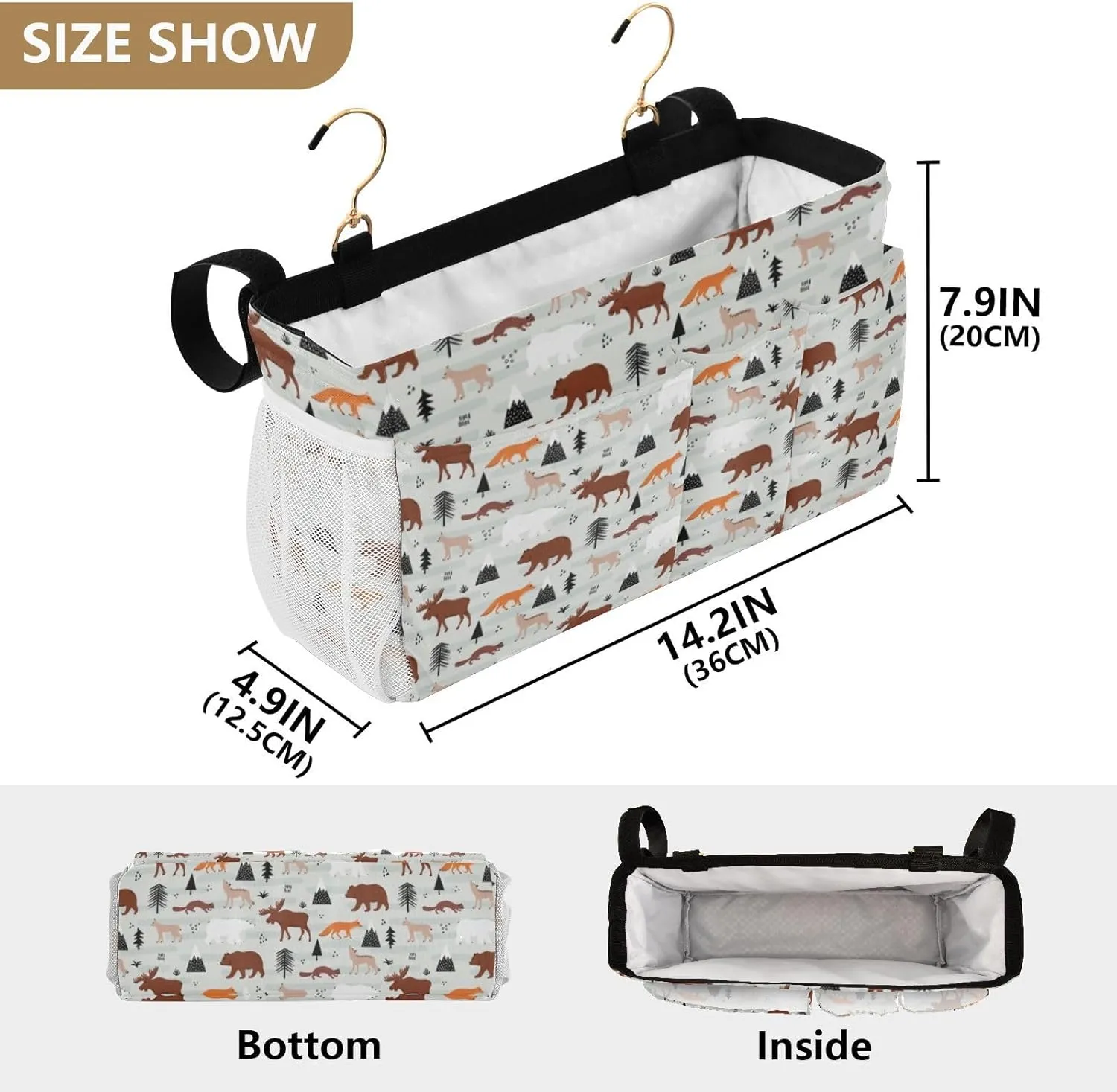 Iron Frame Hanging Storage Holder, Armchair Sofa Bag Bedside Caddy Insert Mattress Organizer Pocket for Remotes Phone Ostriches with Red Glasses Hairpins Lover is a Day Letterings