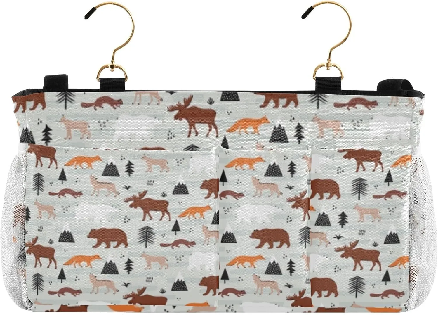 Iron Frame Hanging Storage Holder, Armchair Sofa Bag Bedside Caddy Insert Mattress Organizer Pocket for Remotes Phone Ostriches with Red Glasses Hairpins Lover is a Day Letterings