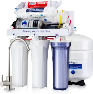 iSpring RCC7P-AK, 6-Stage Reverse Osmosis System Under Sink Alkaline Water Filter and Pump, RO Drinking Water Filtration System, Patented Top-Mounted Faucet Design for Easy Installation