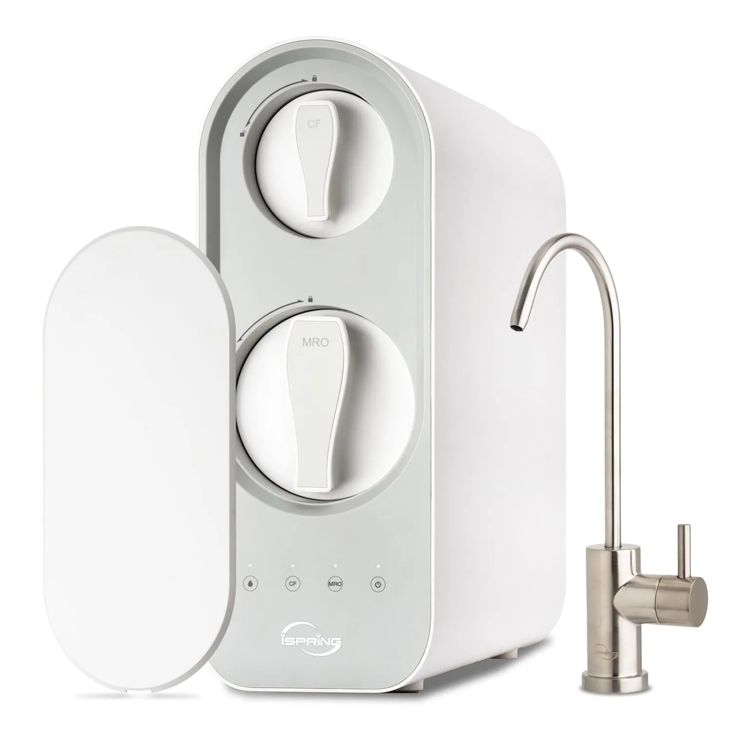 iSpring RO600BN Tankless Reverse Osmosis System Under Sink, 600 GPD Fast Flow RO System, 2.5:1 Pure to Drain Ratio RO Water Filter System, Brushed Nickel Faucet, White