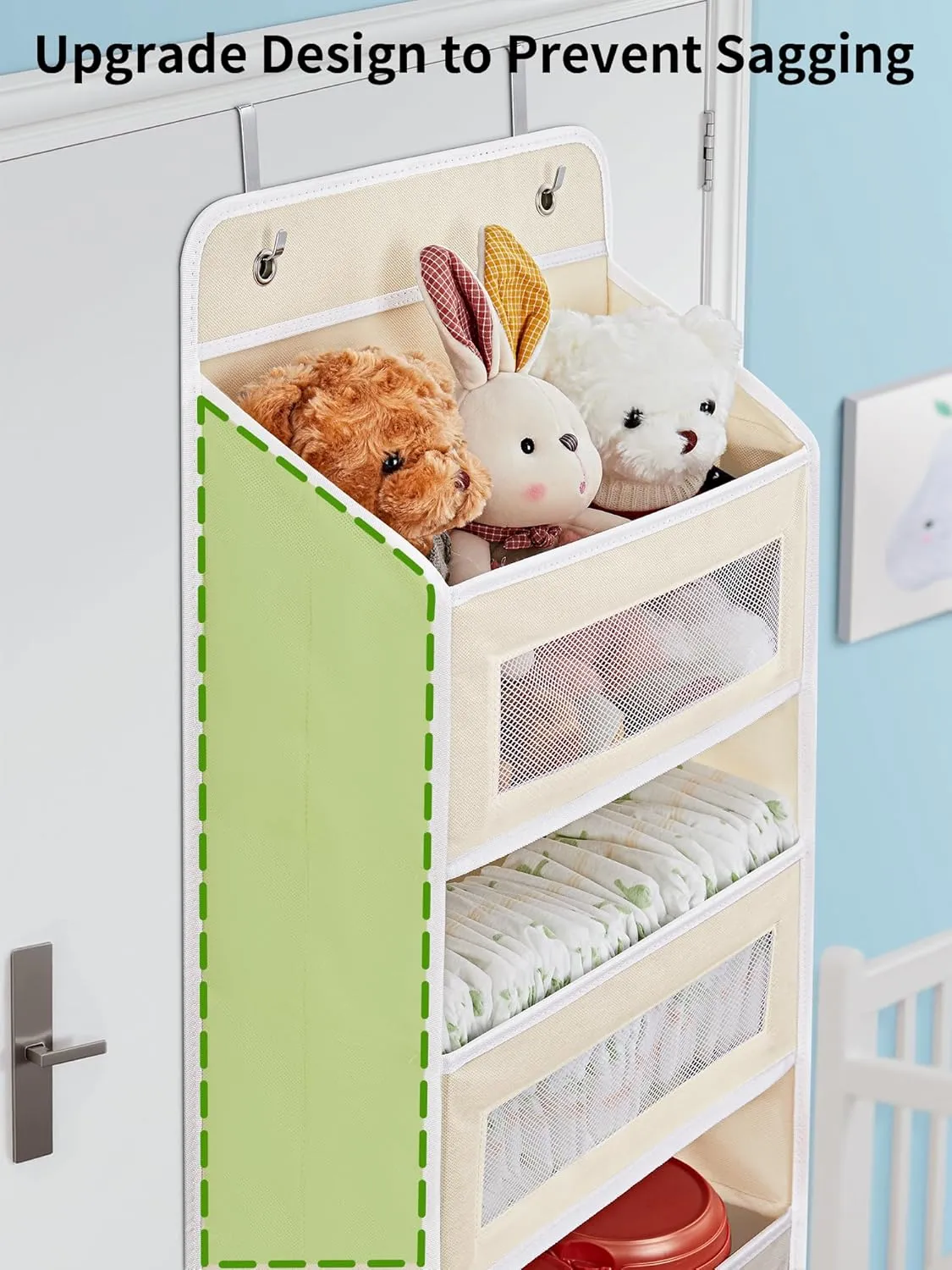 JARLINK 2 Pack Over The Door Organizer Storage, 5 Shelf Hanging Door Organizer with 5 Large Capacity Pockets, Anti Tilt 44 lb Load Behind Door Storage for Bedroom, Bathroom, Pantry, Nursery, (Beige)
