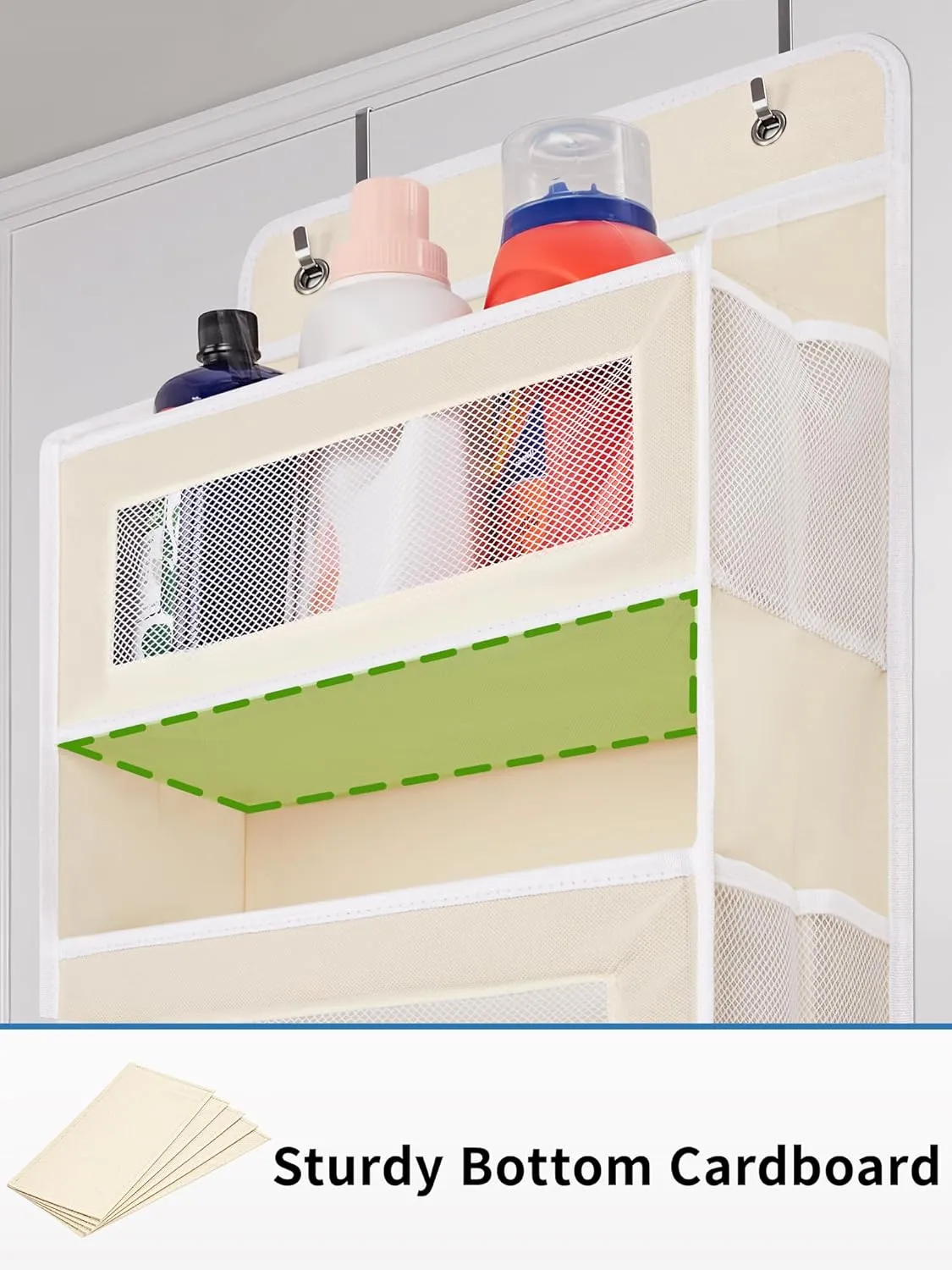 JARLINK 2 Pack Over The Door Organizer Storage, 5 Shelf Hanging Door Organizer with 5 Large Capacity Pockets, Anti Tilt 44 lb Load Behind Door Storage for Bedroom, Bathroom, Pantry, Nursery, (Beige)