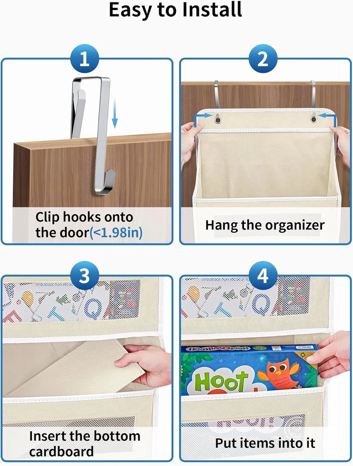 JARLINK 2 Pack Over The Door Organizer Storage, 5 Shelf Hanging Door Organizer with 5 Large Capacity Pockets, Anti Tilt 44 lb Load Behind Door Storage for Bedroom, Bathroom, Pantry, Nursery, (Beige)