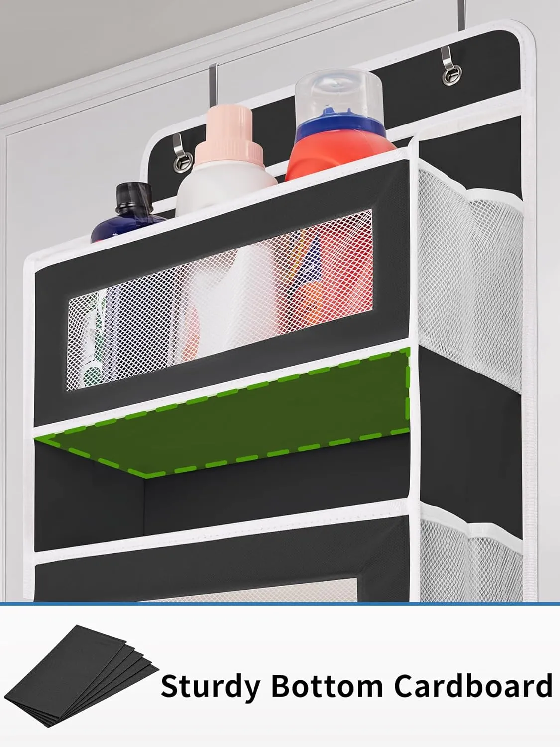 JARLINK 2 Pack Over the Door Organizer Storage, 5 Shelf Hanging Door Organizer with 5 Large Capacity Pockets, Anti Tilt 44 lb Load Behind Door Storage for Bedroom, Bathroom, Pantry, Nursery, (Black)