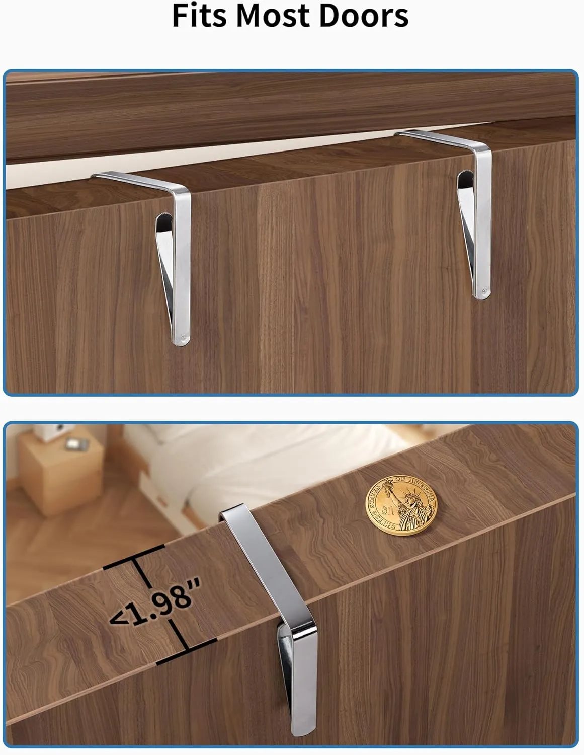 JARLINK 2 Pack Over the Door Organizer Storage, 5 Shelf Hanging Door Organizer with 5 Large Capacity Pockets, Anti Tilt 44 lb Load Behind Door Storage for Bedroom, Bathroom, Pantry, Nursery, (Grey)