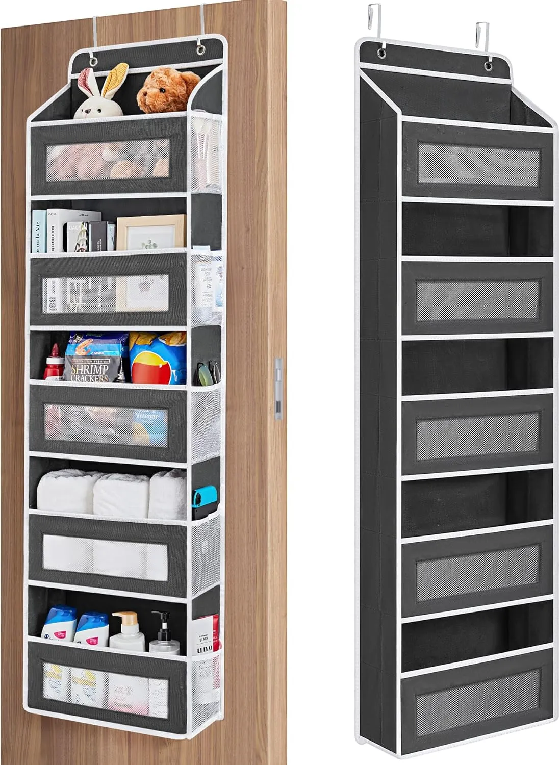 JARLINK Over the Door Organizer Storage, 5 shelf Hanging Organizer with 5 Large Capacity Pockets, Anti Tilt 44 lb Load Behind Door Storage for Bedroom, Bathroom, Pantry, Nursery, (Black)