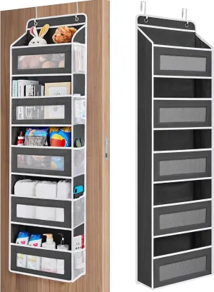 JARLINK Over the Door Organizer Storage, 5 shelf Hanging Organizer with 5 Large Capacity Pockets, Anti Tilt 44 lb Load Behind Door Storage for Bedroom, Bathroom, Pantry, Nursery, (Black)