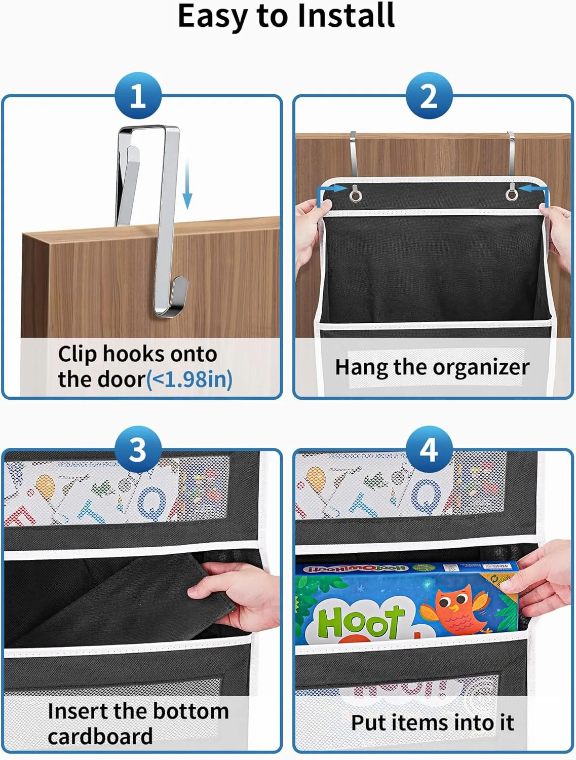 JARLINK Over the Door Organizer Storage, 5 shelf Hanging Organizer with 5 Large Capacity Pockets, Anti Tilt 44 lb Load Behind Door Storage for Bedroom, Bathroom, Pantry, Nursery, (Black)
