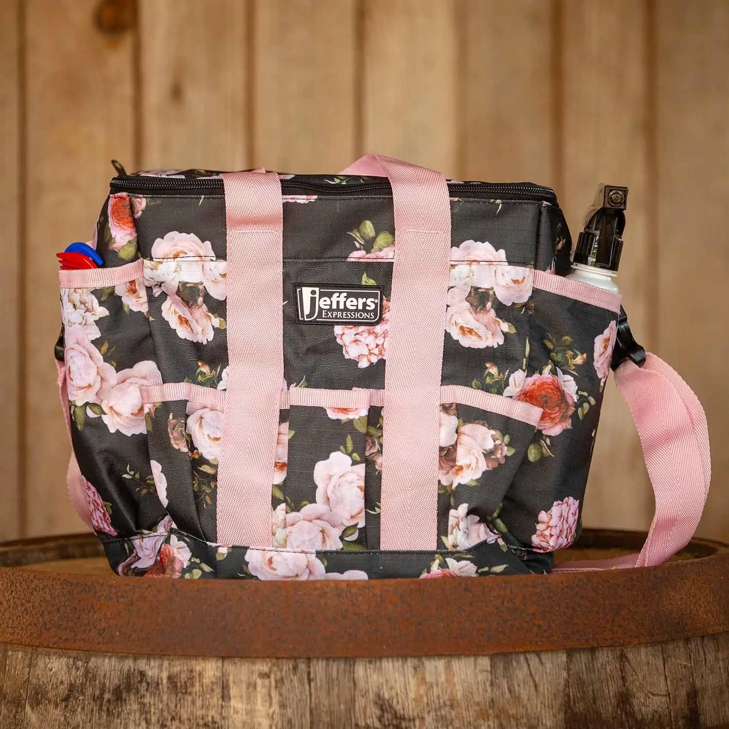 Jeffers Expression Deluxe Grooming Bag, Rose Garden – Zippered Top Organizer for Brushes, Spray, Hoof Picks, Tack & Accessories – Travel, Camping, Horse, Dog, Cat & Pet Grooming Tote