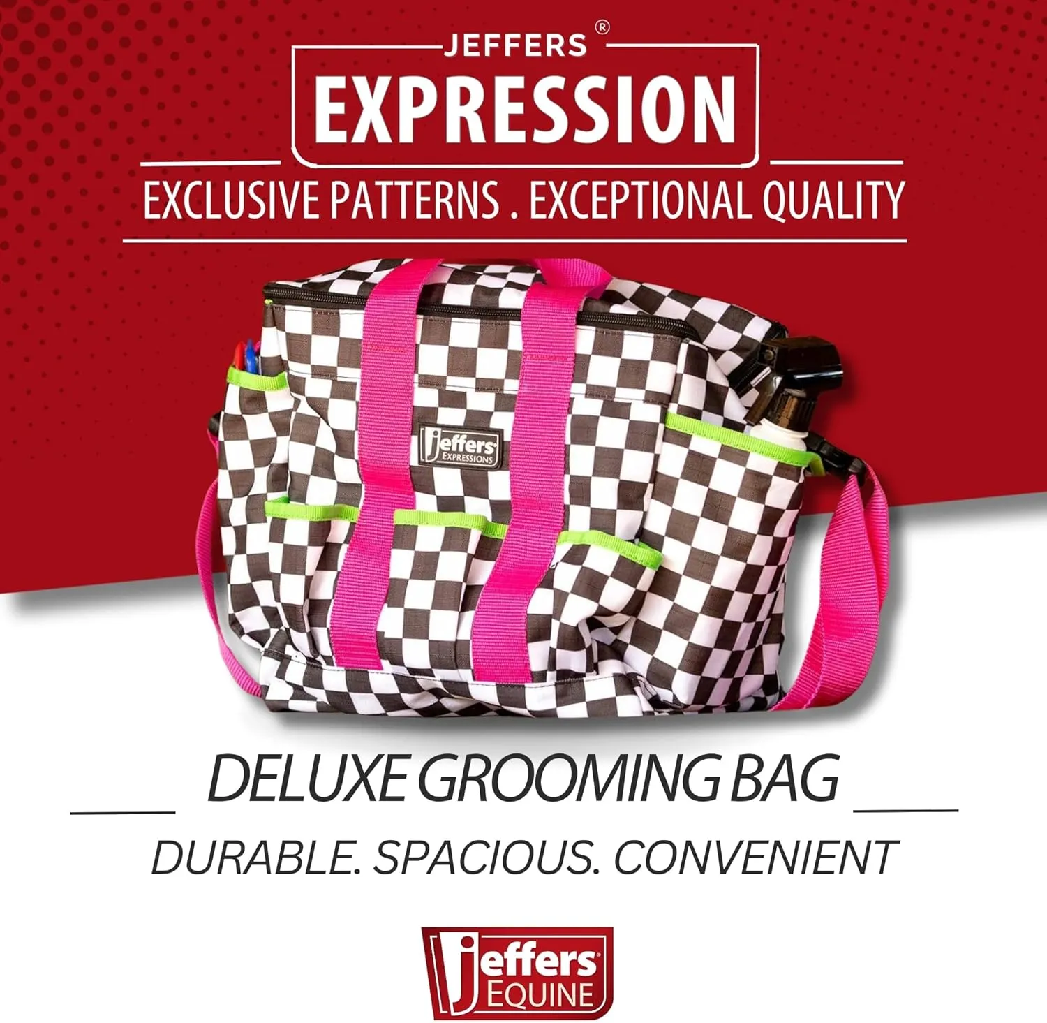 Jeffers Expression Deluxe Grooming Bag, Skater Cowgirl – Zippered Top Organizer for Brushes, Spray, Hoof Picks, Tack & Accessories – Travel, Camping, Horse, Dog, Cat & Pet Grooming Tote