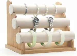 Jewelry Holder Organizer 3 Tiers Bracelet Holder, Jewelry Organizer Stand and Display, Detachable Bracelet Display Stand, Stylish Wrist Watch Organizer Jewelry Tree (Color : Beige velvet)