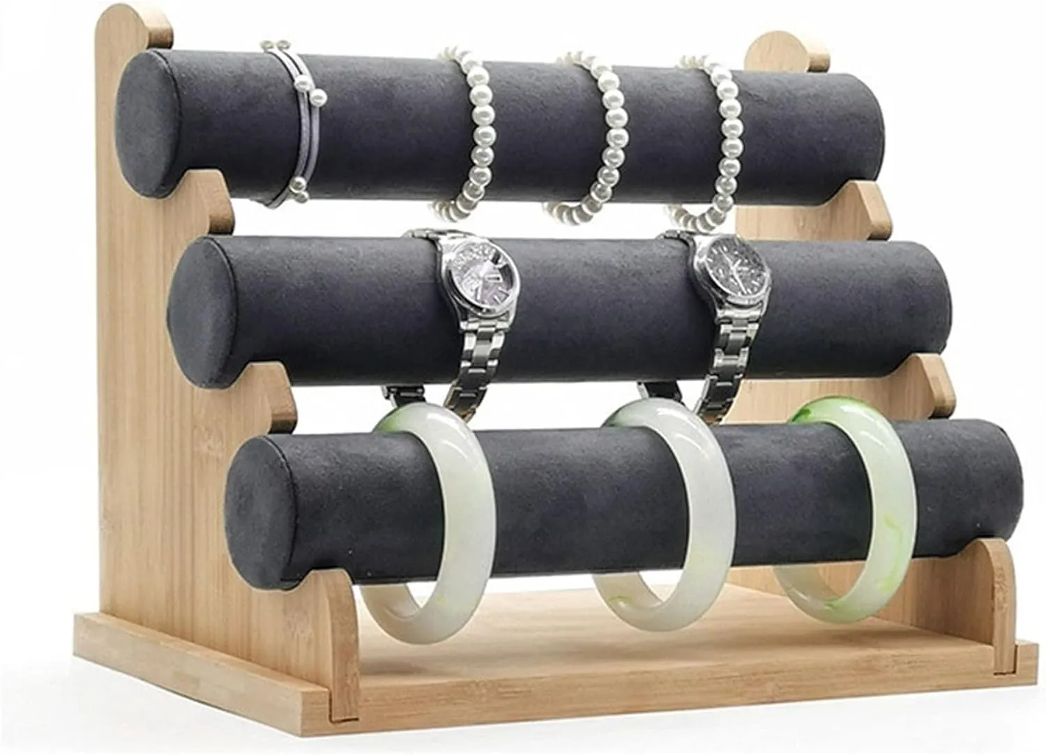 Jewelry Holder Organizer 3 Tiers Bracelet Holder, Jewelry Organizer Stand and Display, Detachable Bracelet Display Stand, Stylish Wrist Watch Organizer Jewelry Tree (Color : Gray velvet)