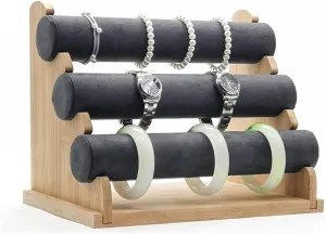 Jewelry Holder Organizer 3 Tiers Bracelet Holder, Jewelry Organizer Stand and Display, Detachable Bracelet Display Stand, Stylish Wrist Watch Organizer Jewelry Tree (Color : Gray velvet)