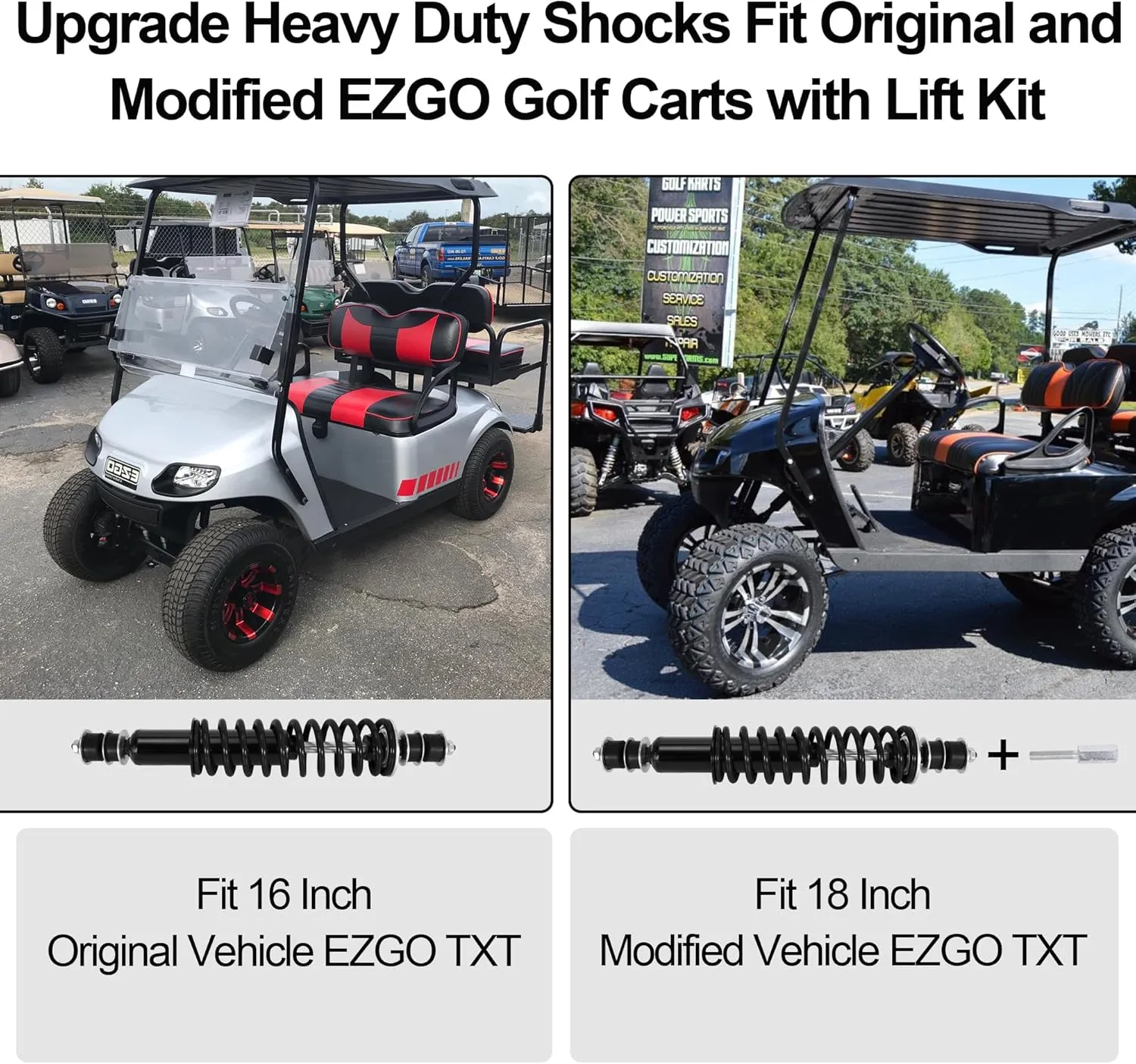 JIAYAN Golf Cart Front or Rear Shock Absorber with Heavy Duty Coil Springs Compatible with E-Z-GO TXT/Medalist 1994  Gas & Electric Models OEM# 70928-G01 76418-G01 70630-G01 (2Pcs)