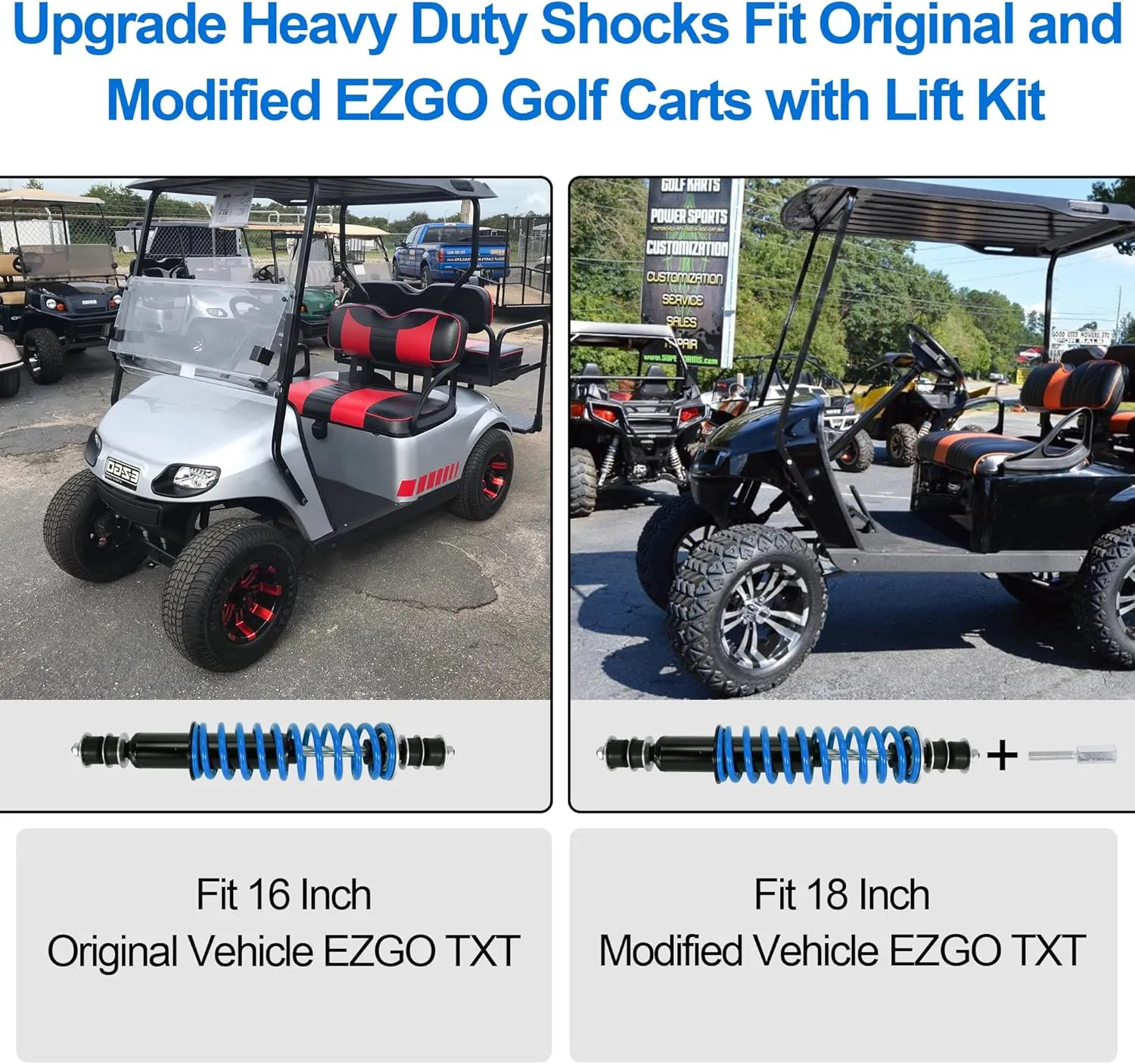 JIAYAN Golf Cart Front or Rear Shock Absorber with Heavy Duty Coil Springs Compatible with E-Z-GO TXT/Medalist 1994  Gas & Electric Models OEM# 70928-G01 76418-G01 70630-G01 (2Pcs)
