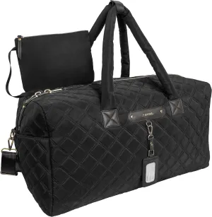 Joan & David 22" Weekender Travel Duffel Bag with Front Slip Pocket, Detachable Luggage Tag, Adjustable Padded Shoulder Strap, Detachable Zippered Pouch with TSA Approved Bottles (Black)