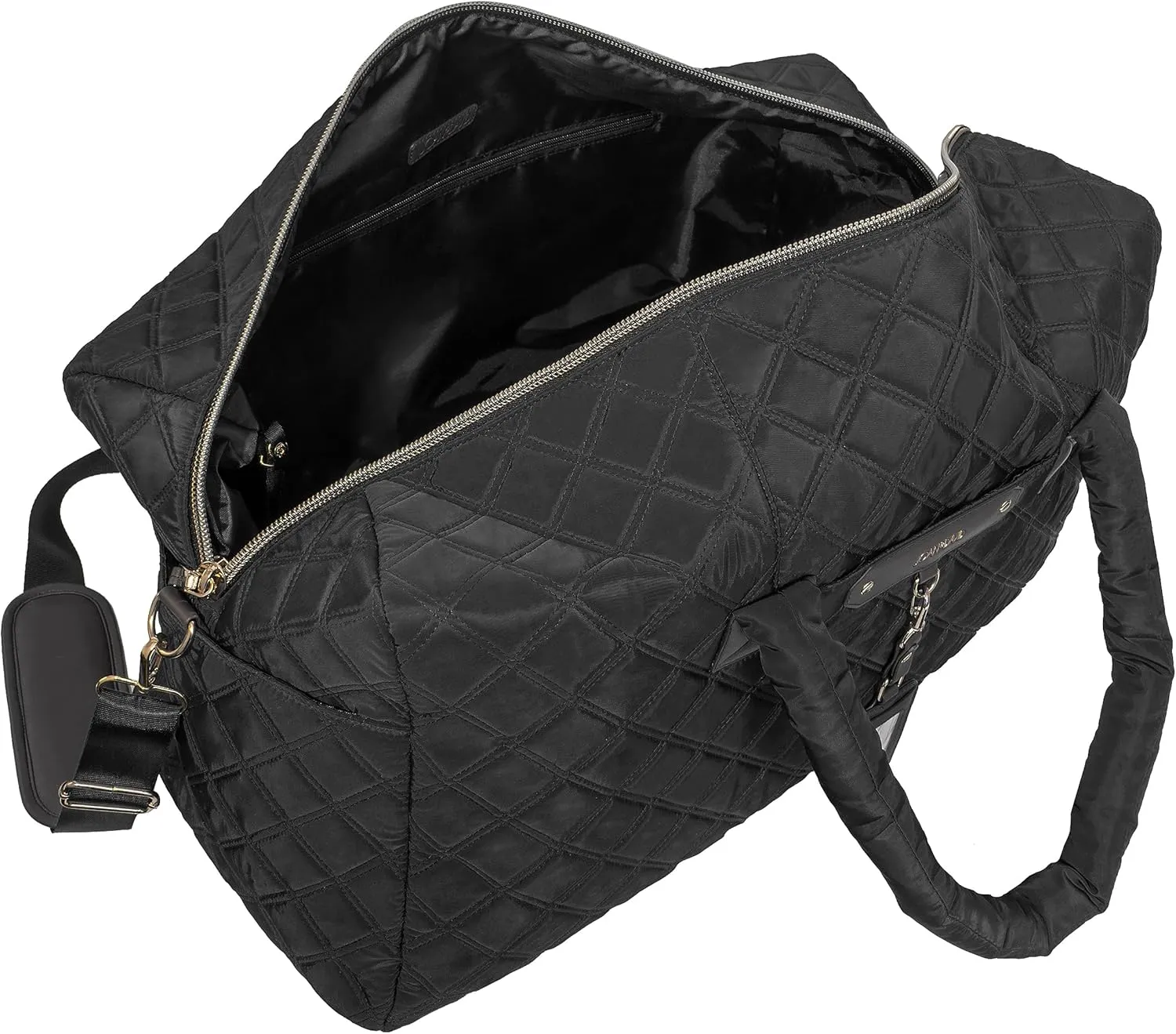 Joan & David 22" Weekender Travel Duffel Bag with Front Slip Pocket, Detachable Luggage Tag, Adjustable Padded Shoulder Strap, Detachable Zippered Pouch with TSA Approved Bottles (Black)