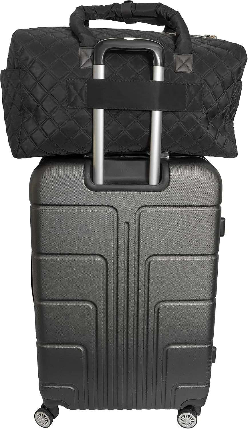 Joan & David 22" Weekender Travel Duffel Bag with Front Slip Pocket, Detachable Luggage Tag, Adjustable Padded Shoulder Strap, Detachable Zippered Pouch with TSA Approved Bottles (Black)