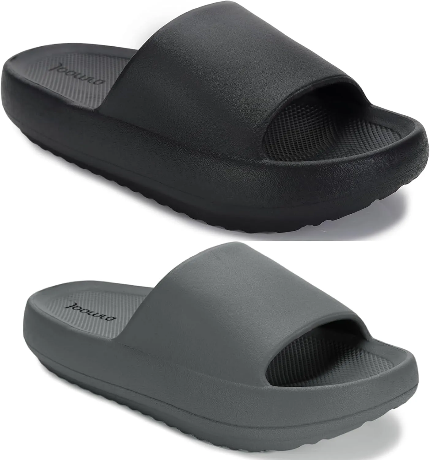 Joomra Unisex Pillow Slippers Arch Support Slides House Shoes Black And Grey 7.5-8.5 Women/6-7 Men 39-40