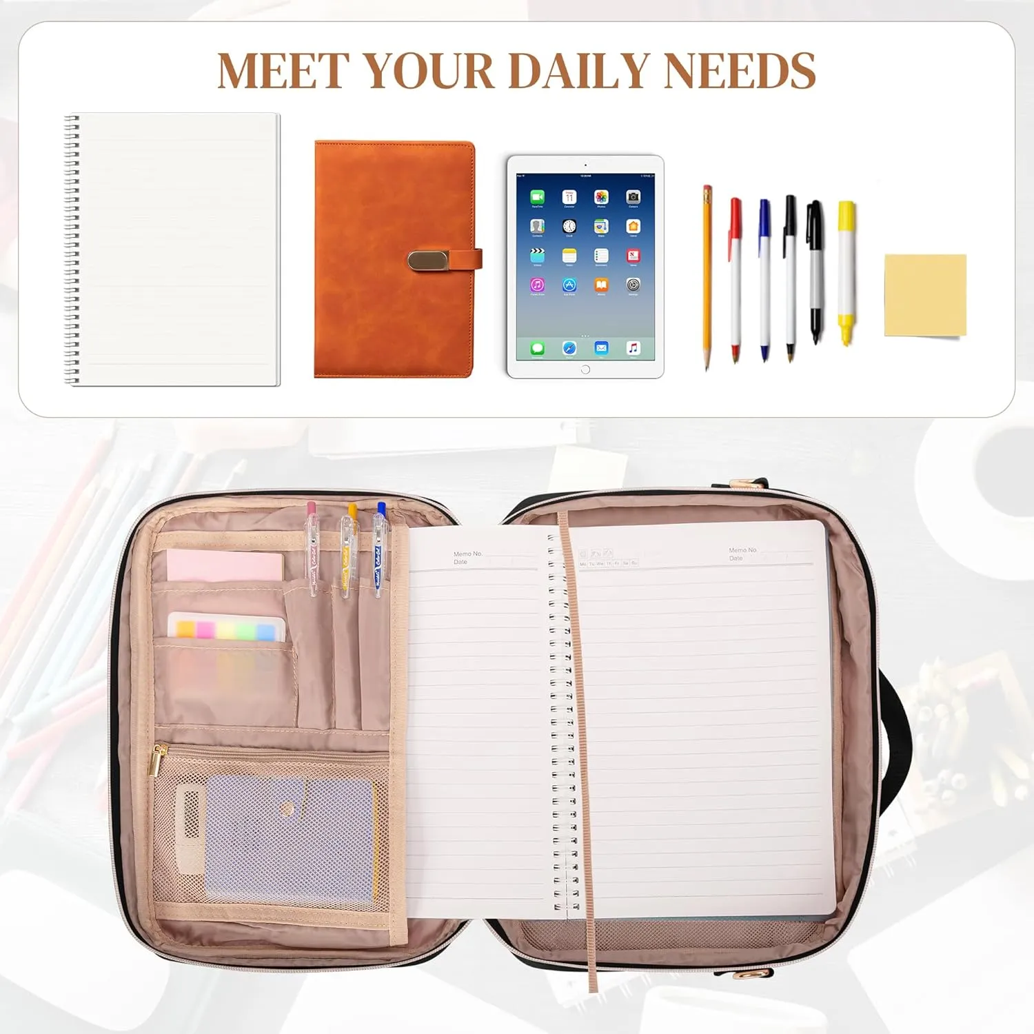 Journal Cover Bag, Journaling Supplies Storage Bag Carrying Case, Travel Organizer Holder for A5 B5 Planner and Notebook, Black