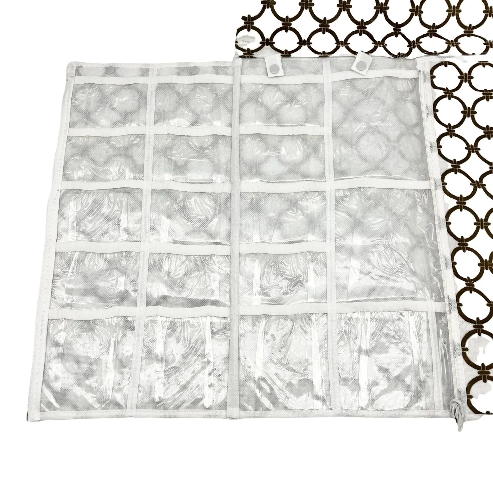 Joy Mangano Hanging Organizer White Brown Design Multiple Pockets New