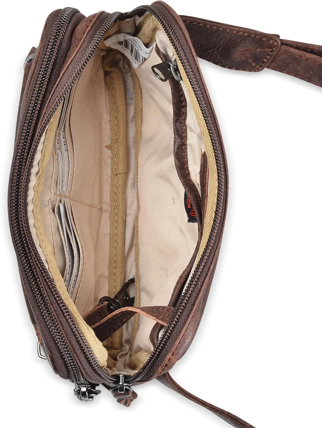 Kailey Concealed Self Defence Waist Bag by Lady Conceal - Buffalo or Suede Cowhide Leather, 3 Open Sides and Locking Zippers with Universal Holster (Mahogany) - 8" L x 5.5" H x 2.25"