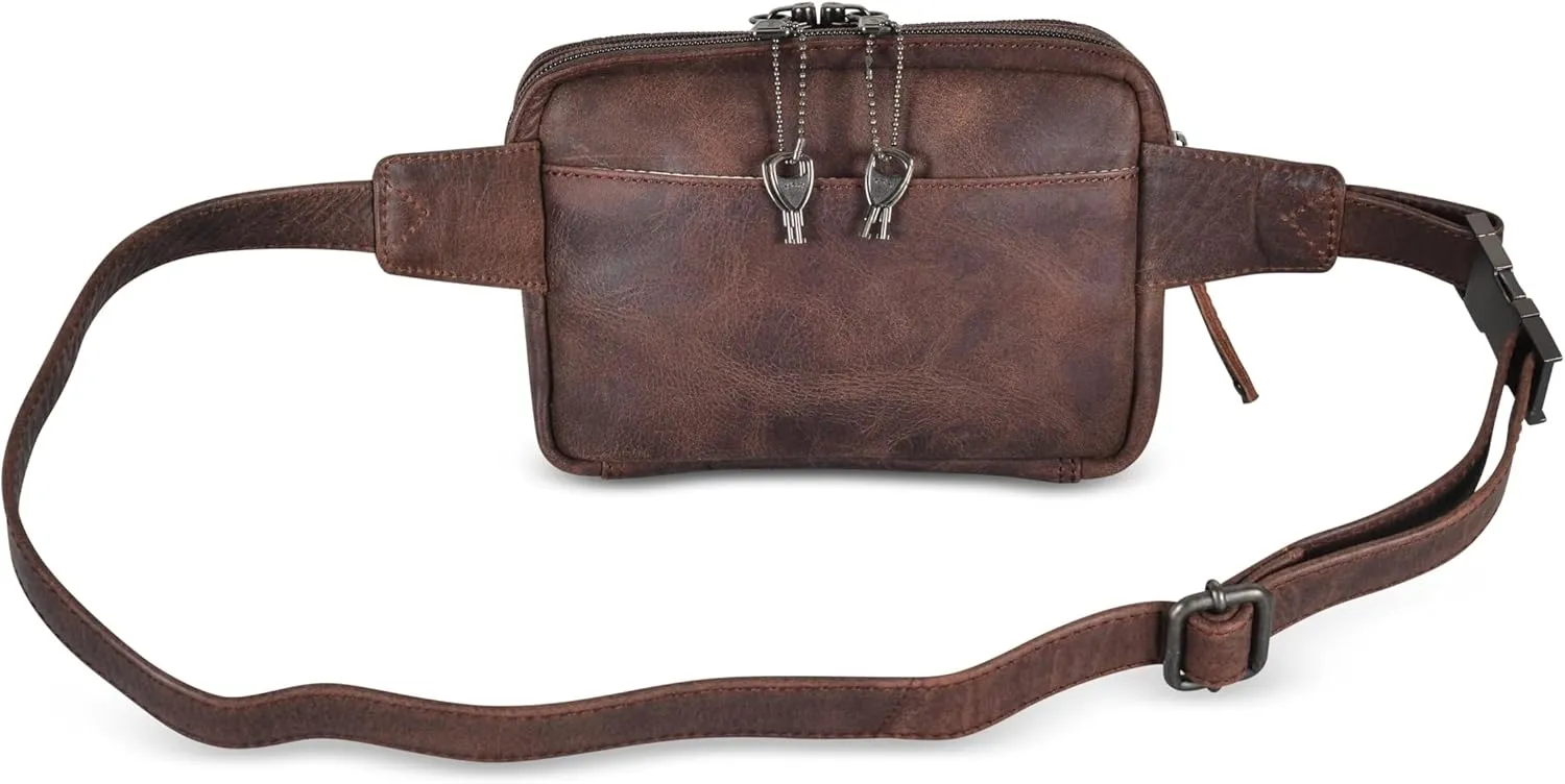 Kailey Concealed Self Defence Waist Bag by Lady Conceal - Buffalo or Suede Cowhide Leather, 3 Open Sides and Locking Zippers with Universal Holster (Mahogany) - 8" L x 5.5" H x 2.25"