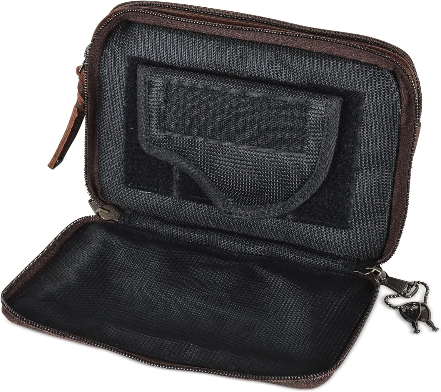 Kailey Concealed Self Defence Waist Bag by Lady Conceal - Buffalo or Suede Cowhide Leather, 3 Open Sides and Locking Zippers with Universal Holster (Mahogany) - 8" L x 5.5" H x 2.25"