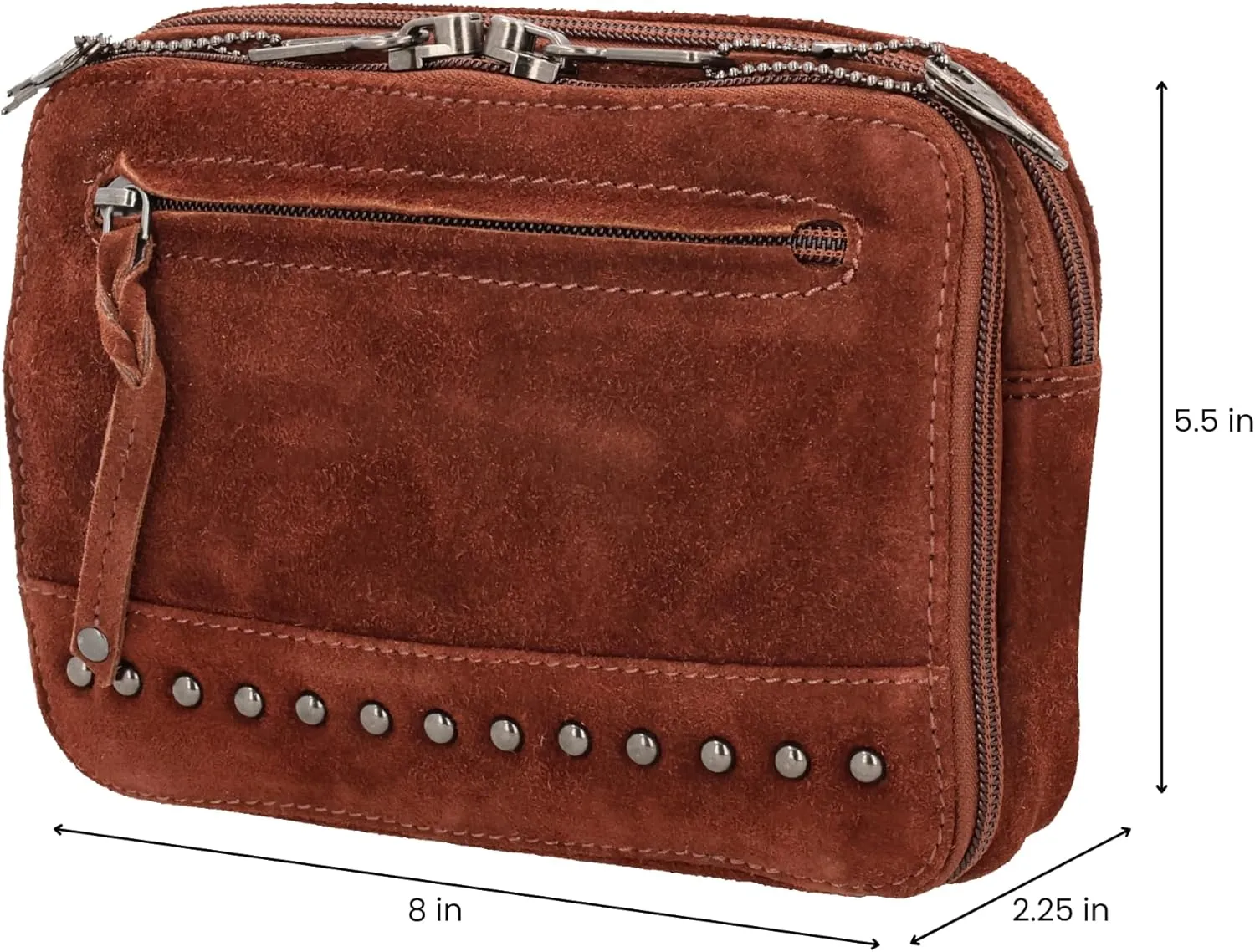 Kailey Concealed Self Defence Waist Bag by Lady Conceal - Buffalo or Suede Cowhide Leather, 3 Open Sides and Locking Zippers with Universal Holster (Mahogany) - 8" L x 5.5" H x 2.25"