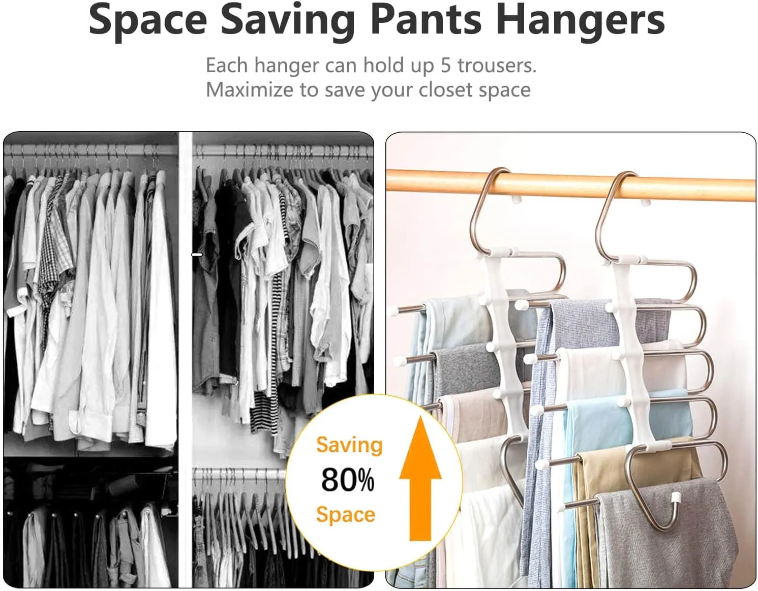 Kalimdor Pants Hangers 2 Pack Space Saving Metal Closet Organizer,Clothes Pants Hangers,Anti-Slip Design,Closet Organizers and Storage for Pants Jeans Skirts Scarf Legging