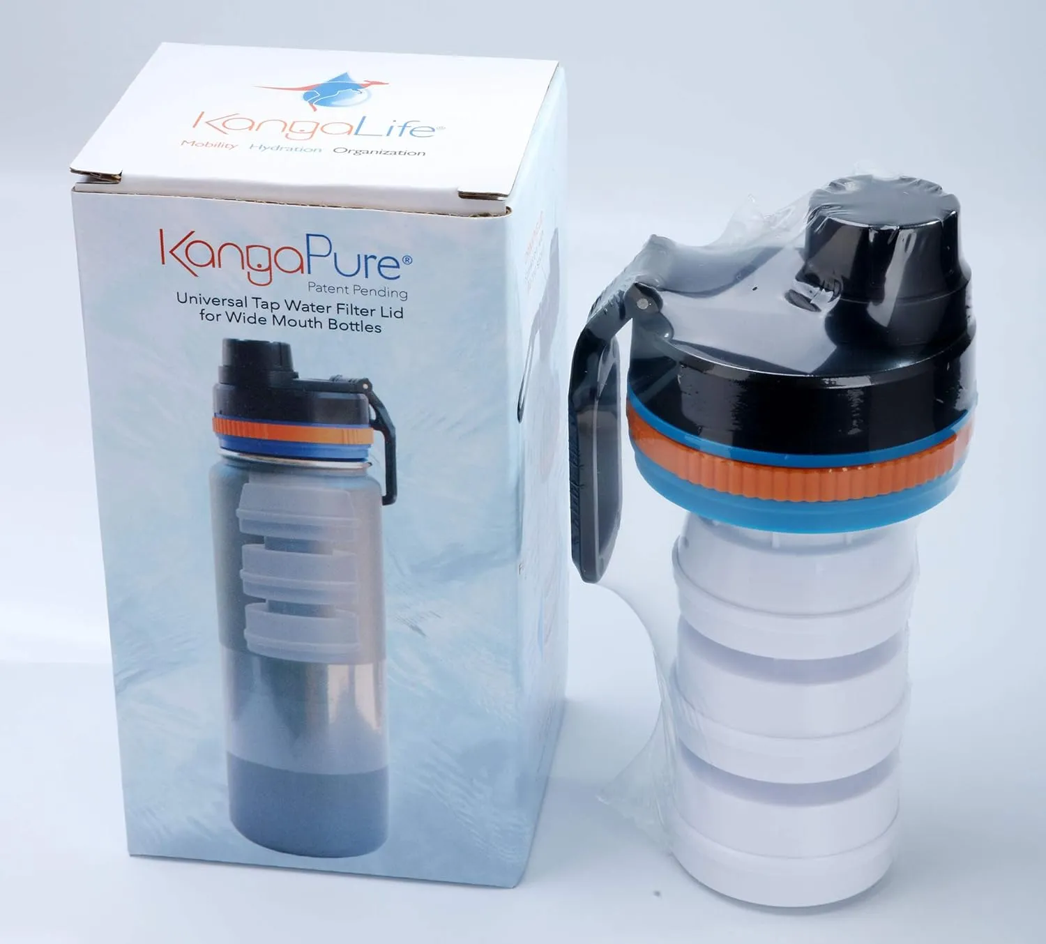 KangaPure Universal Tap Water Filter Lid for Wide Mouth Bottles