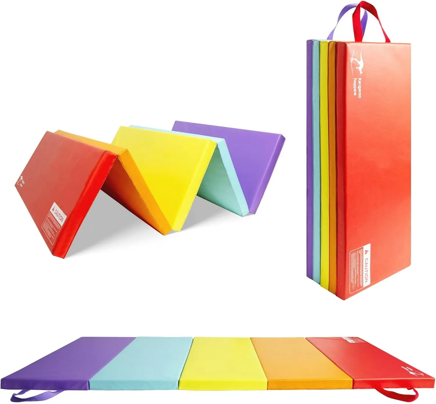Kangaroo Hoppers Gymnastics Tumbling Mats for Kids, Foldable Gym Mat with Carrying Handles for Home Activity Play